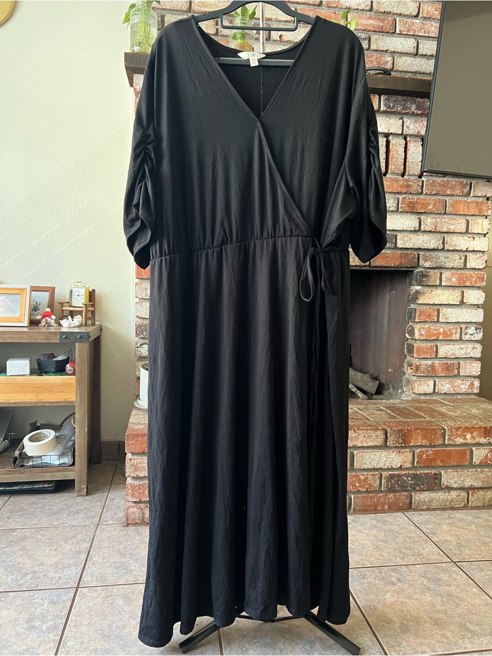 Terra & Sky Black Wrap-Front Maxi Dress